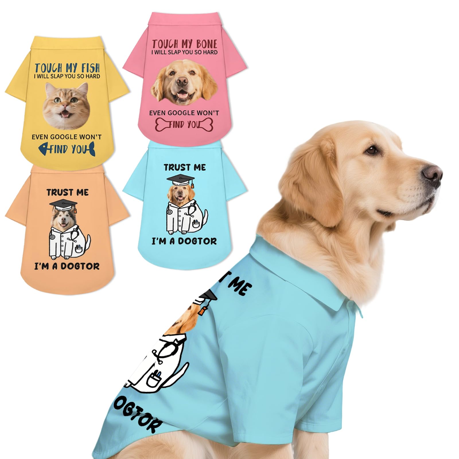 Personalised Dog Shirt Custom Dog T-Shirt with Photo Name Text Logo, Personalised Summer Breathable Pullover Pet Outfit Clothes for Small Medium Large Dogs Cats Kitten Puppy — image 1