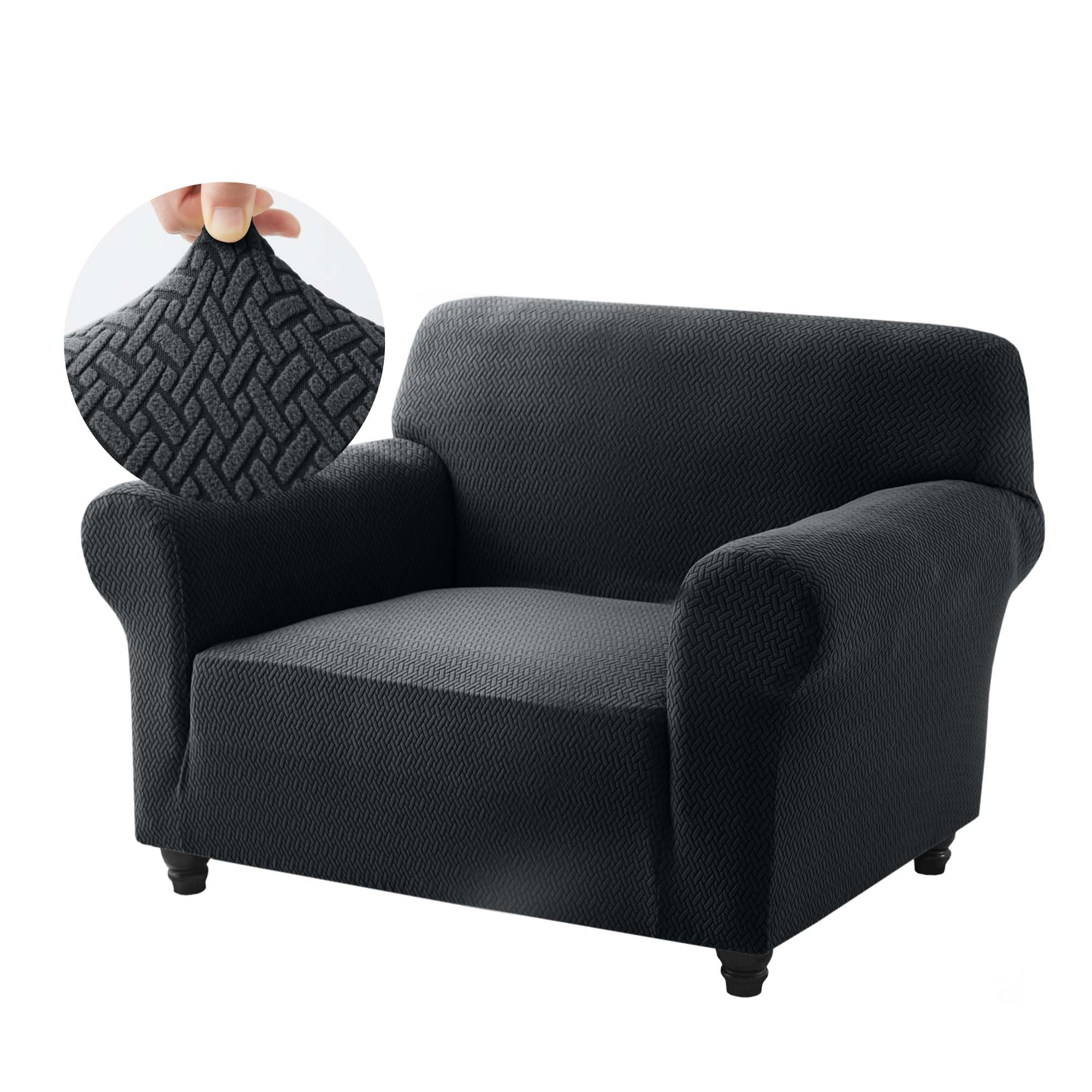 Hafaa High Stretch Sofa Cover โ Elastic Fit Chair Covers Non Slip Sofa Slipcovers Jacquard Spandex T Shape Couch Armchair Cover Super Soft Washable Furniture Protector for Kids/Pets (1 Seater, Black)