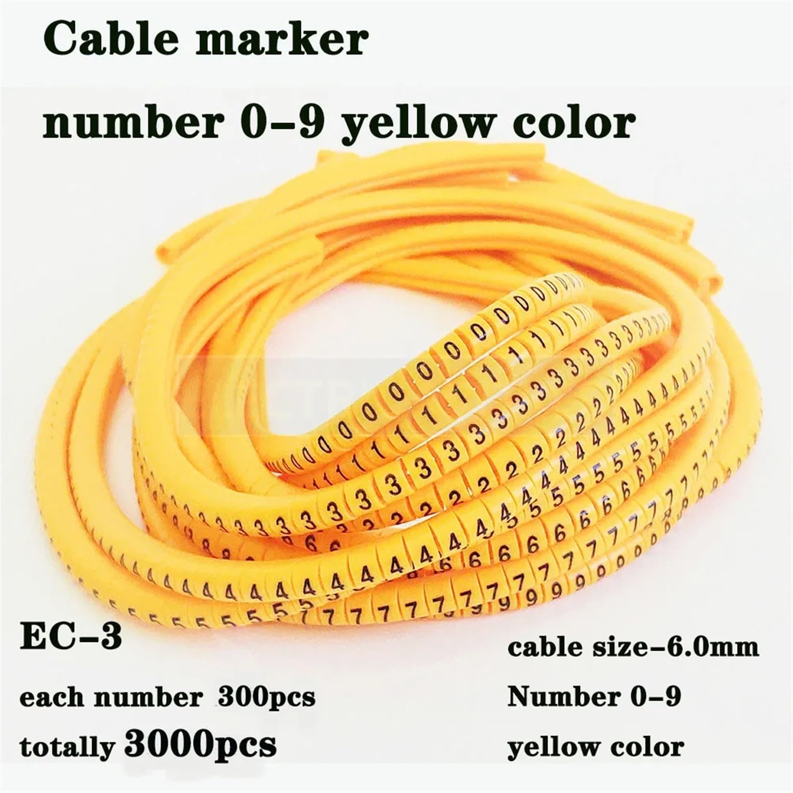 Etichette Per Cavi Etichetta segnacavi EC-0 5000 pezzi Segnacavi Numero da 0 a 9 Gestione Isolamento colorati Guaine organizzatrici in ​​PVC(EC-3-3000pcs-yellow)