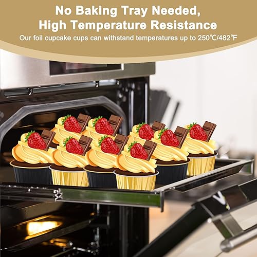 Miniatura 4 de RETON 100 tazas de papel de aluminio para hornear, mini moldes para pasteles con tapas, moldes de papel de aluminio de 5 onzas para cupcakes, moldes