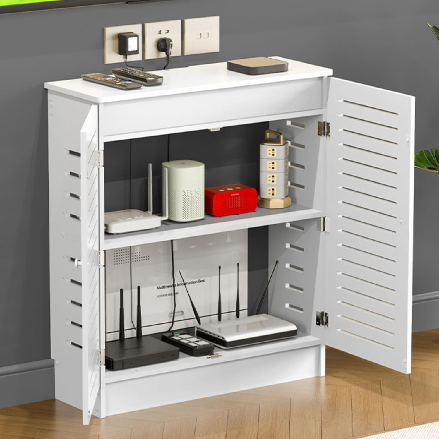 WiFi Router Storage Cabinet, Floor Standing Router Storage Box Modem ...