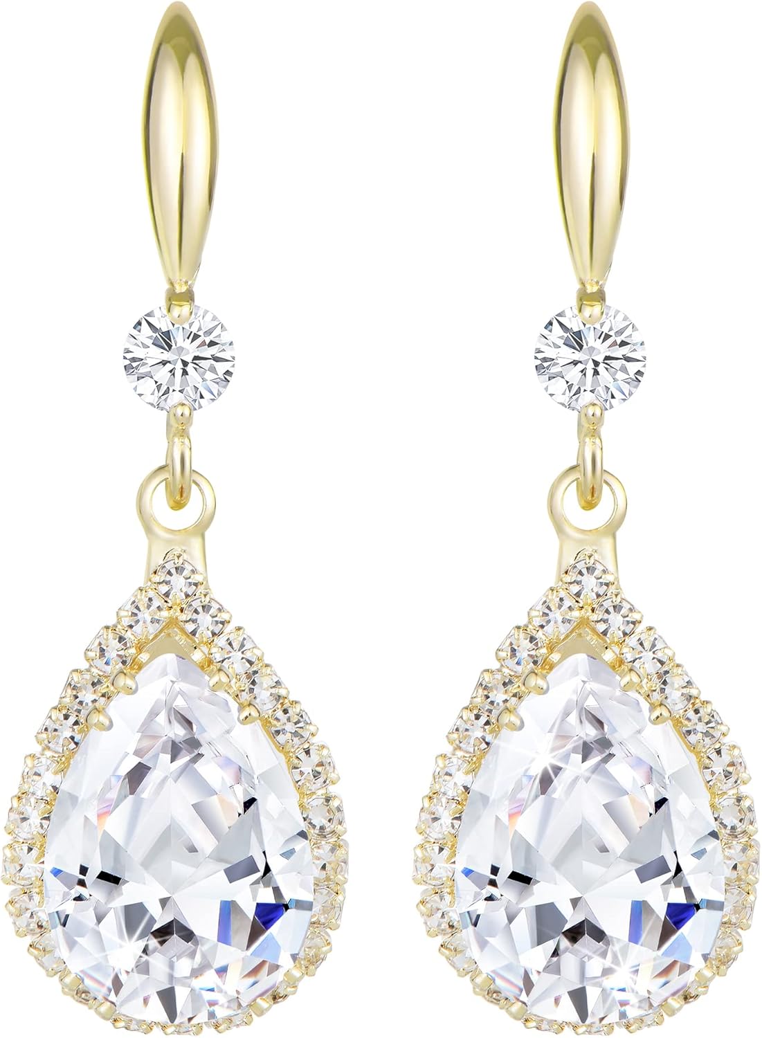 Linawe Imitation Diamond Dangle Earrings for Women Trendy, Rhinestone Drop Chandelier Earrings, Teardrop Crystal Cubic Zirconia Wedding Jewelry Set, 14K Gold/Rose Gold/Silver Tone
