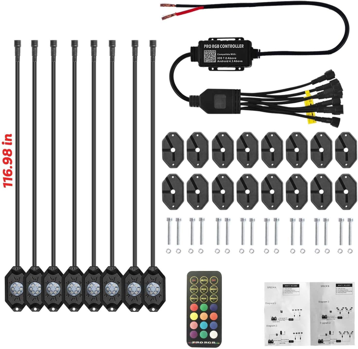 🔥 OHMU Upgraded 3rd-Gen 8 Pods LED Rock Lights,Multicolor Neon Light Kit [Bluetooth and Remote][300+Colors][178 Based Patterns] Chase RGB Multicolor Trucks Rocks Lights