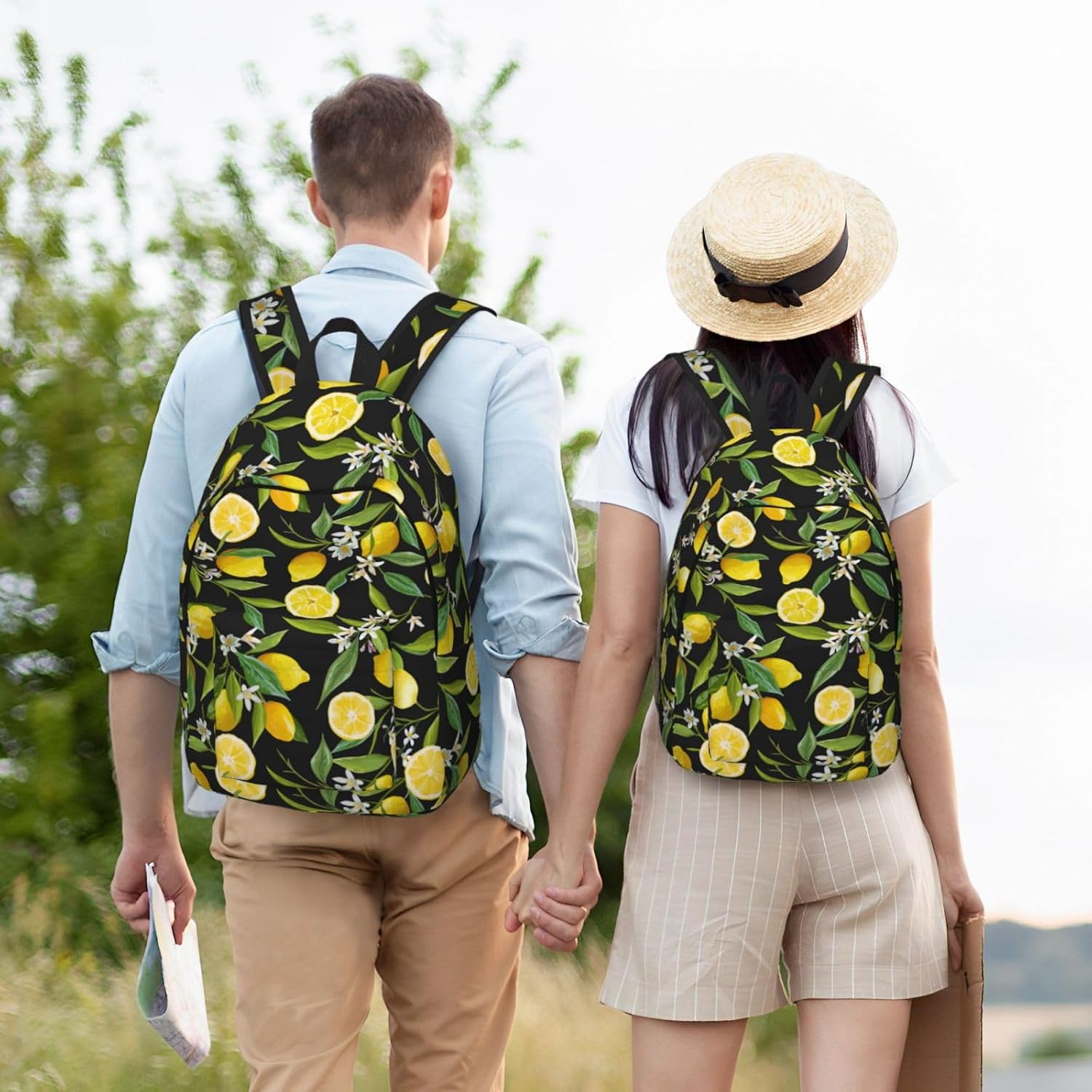 Cool Lemon Fruit Flower Backpack for Girls Boys Women Lightweight Canvas Bookbag Casual for Travel Outdoor Camping, 15 Inch, Small image 2