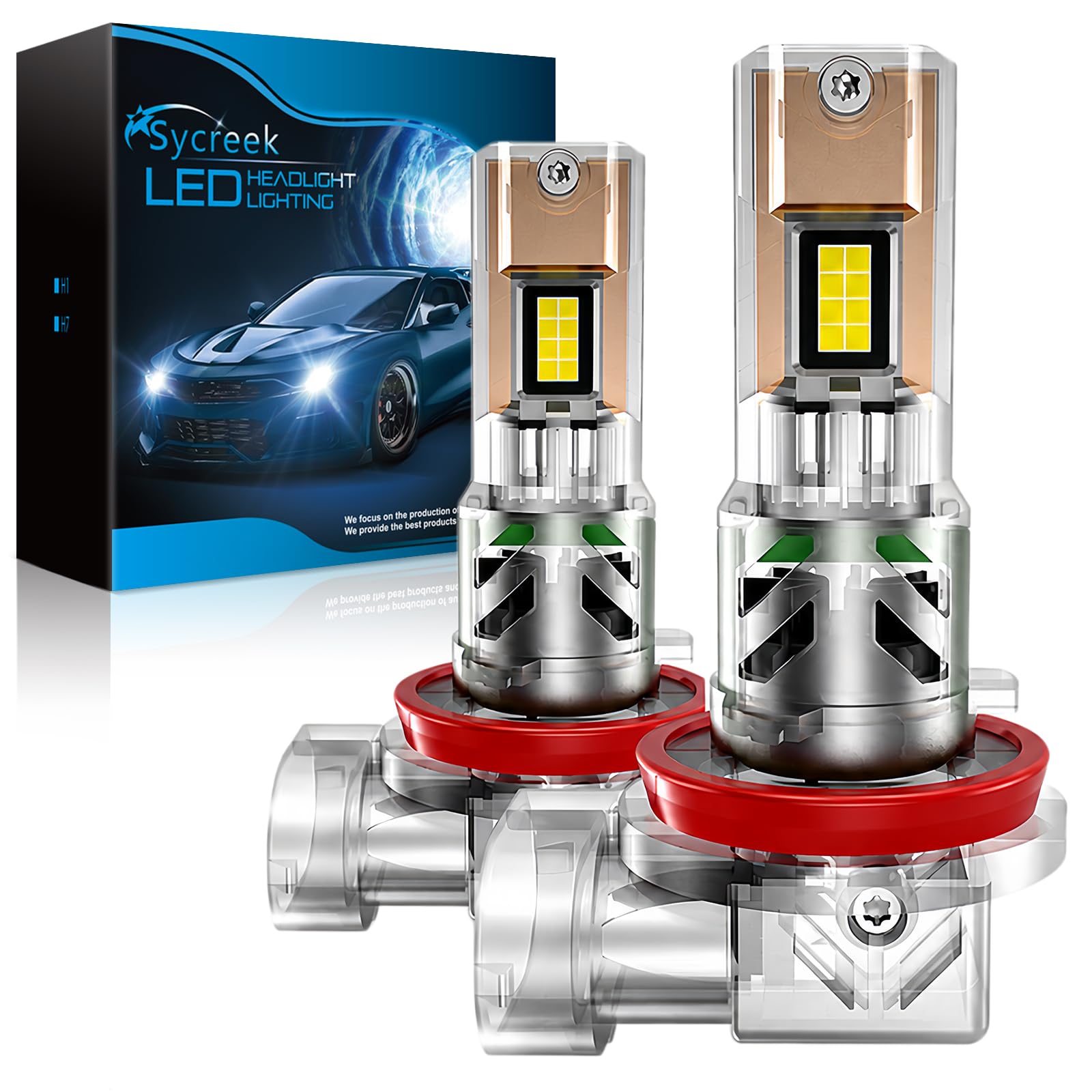 Sycreek H11 LED 35000LM 100 W, żarówki LED H11 6500K, przezroczyste etui