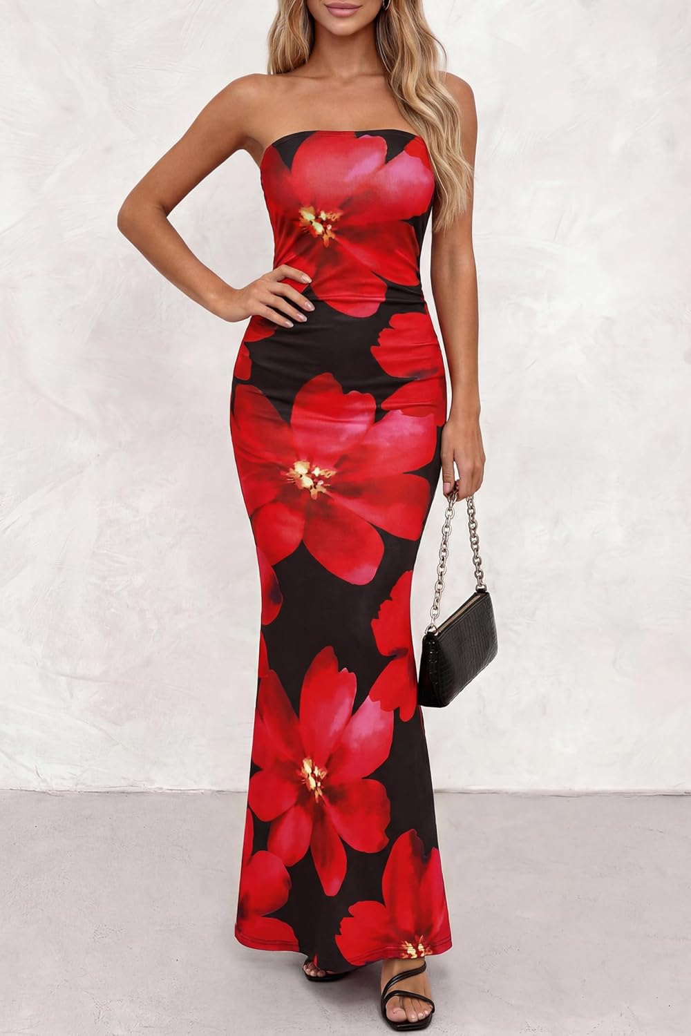 PRETTYGARDEN Womens Spring Dresses 2026 Sexy Strapless Tube Bodycon Mesh Ruched Floral Maxi Dress Wedding Club Outfits - Image 7