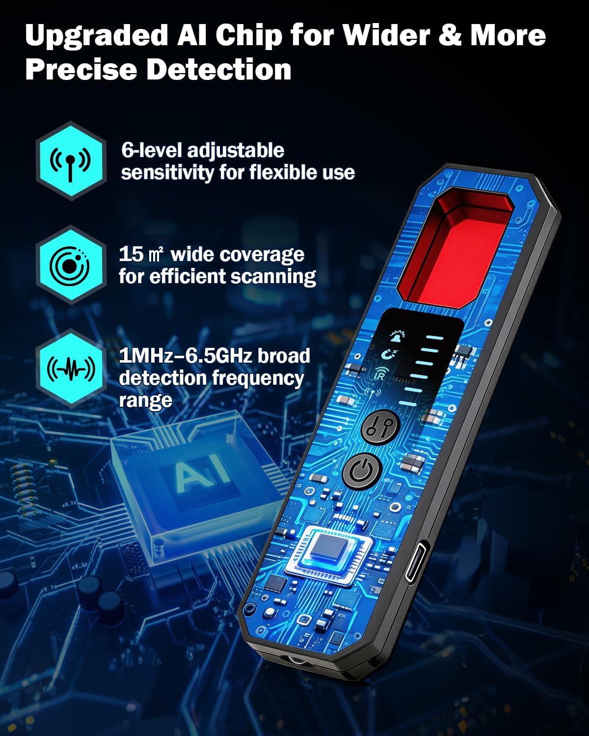 Hidden Camera Detectors, 7-in-1 Anti Spy Camera Finder, Bug Detector for RF Signal, WiFi Scanner, GPS Tracker, Listening Device, Portable Privacy Protection for Hotel Office Car Travel