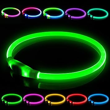USB Rechargeable LED Dog Collar, Ten Available Colors YFbrite Waterproof Light up Dog Collars, Easy to Clean LED Cat Collar, Cuttable Dog Collar Light for Small, Medium, Large Dogs & Cats(Green)