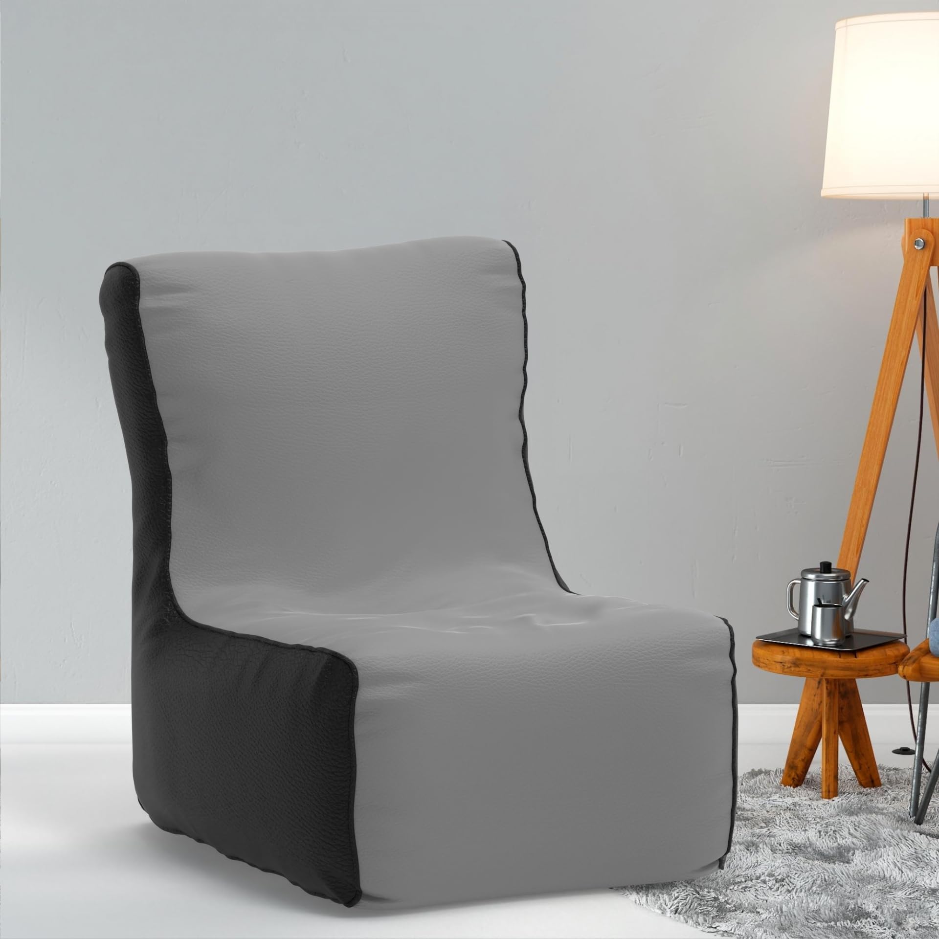 Bean Bag Chair Cover | Size: 0XL | Color: Light-Grey Black | Without Beans | Premium Leatherette Cover (CMF 1432)-image-20