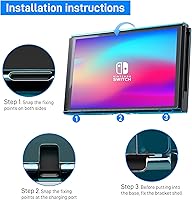 Vista 4 de 3 in 1 Protective Blue Clear Case Cover for Nintendo Switch OLED, Dockable Skin for Switch OLED and Joy Con Controller, Comfort Grip Shell with
