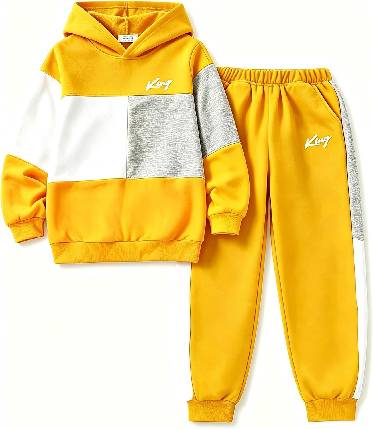 2 Pcs Boys Clothes Sweatsuit Set Color Blocked Hoodie Top and Jogger Pants for Kids Fall Winter Spring Outfits