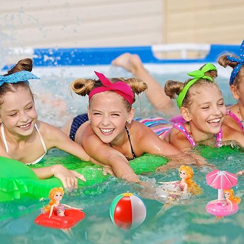 Vista 4 de CHENGU Juego de 6 flotadores de piscina para niñas, accesorios de natación, flotadores de piscina, anillo de fiesta, muñecas de niña, posavasos