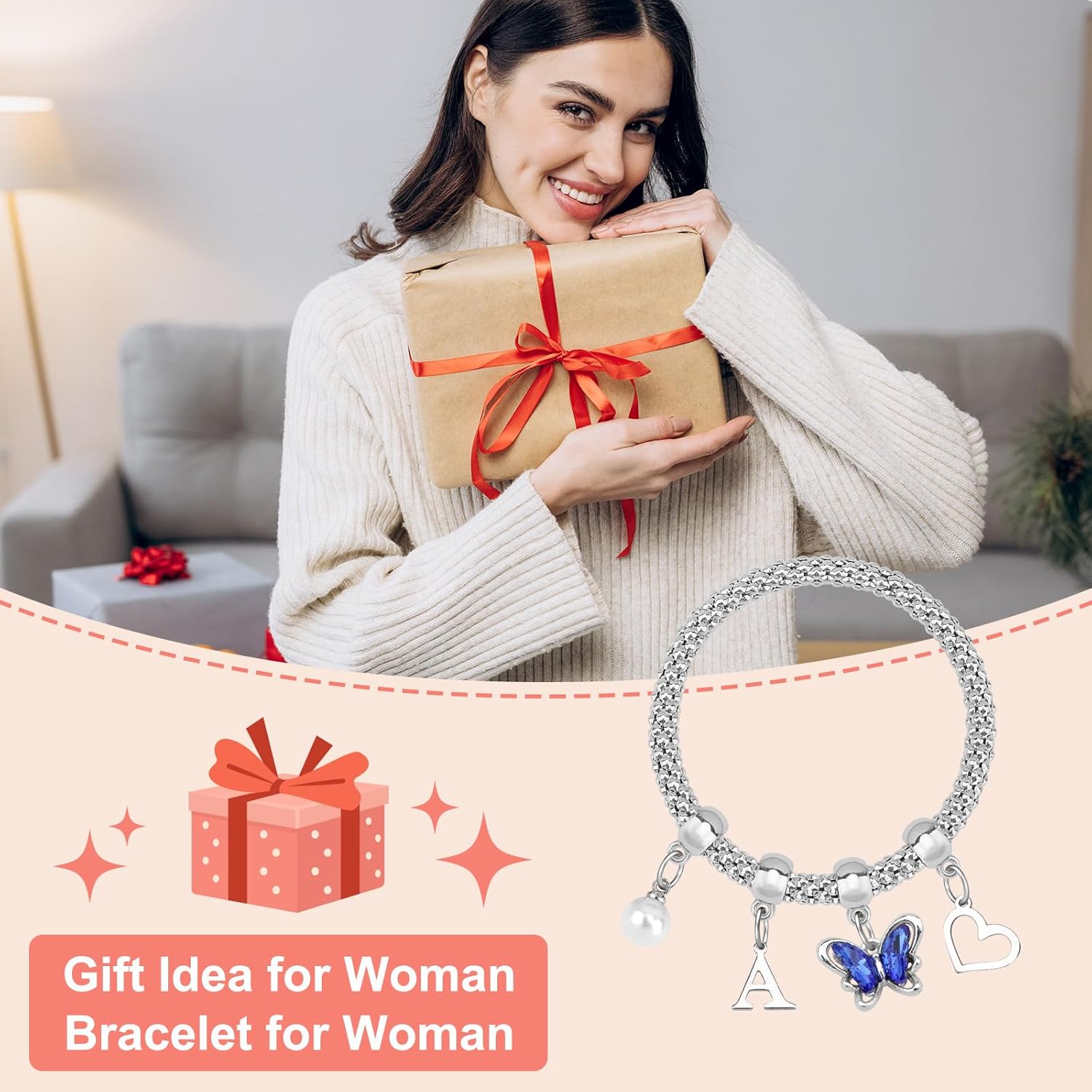 Initial Letter Bracelet Funny 26 Letter Initial A-Z Bracelet for Women Daughter Mom Sisters Friends Colleague Christmas Birthday Gift Monogrammed A-Z Jewelry Inspirtional Gift for Her - Image 7