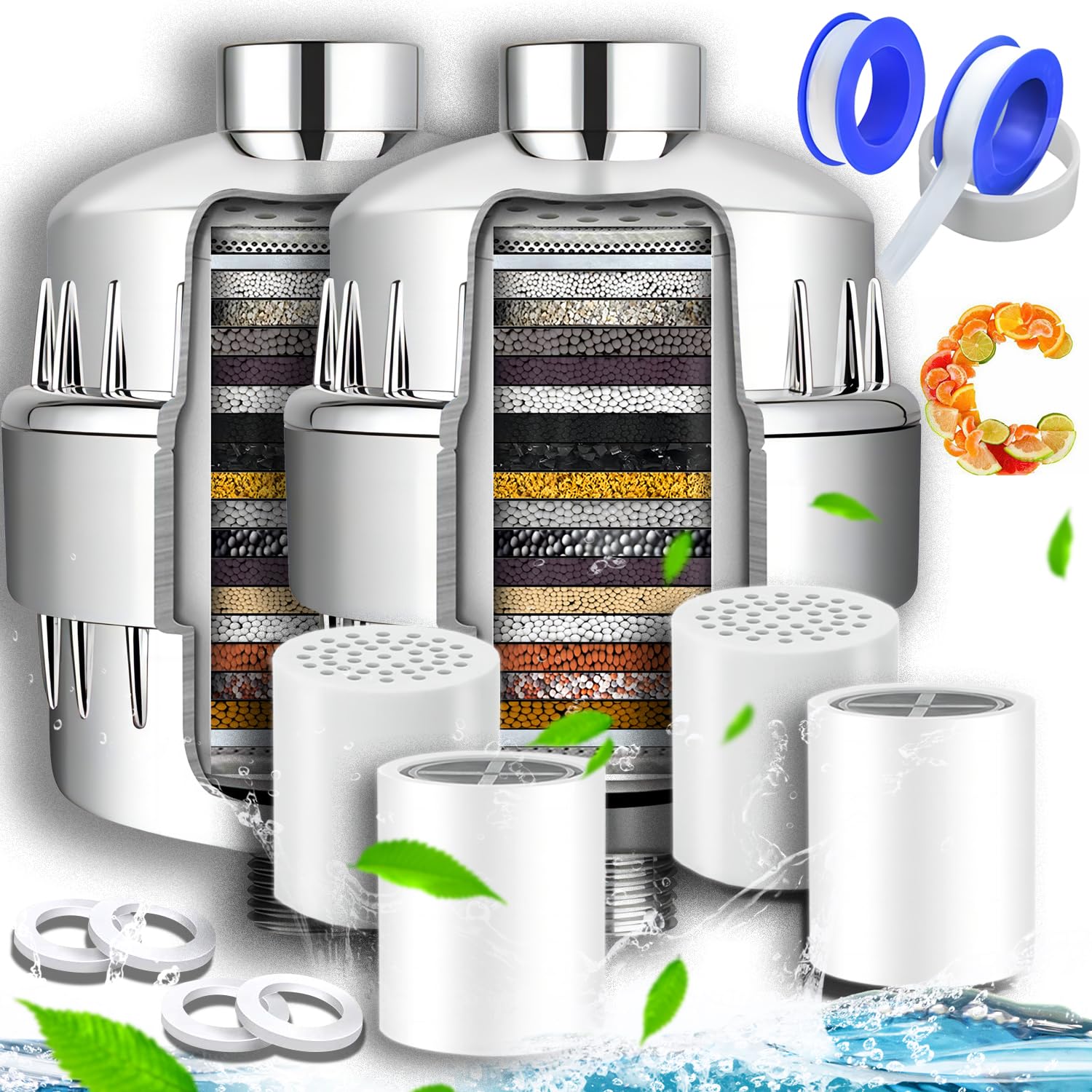 Filtro de cabezal de ducha de 20 etapas, filtro de cabezal de ducha para agua dura, con 4 cartuchos de filtro reemplazables, filtro de agua de ducha de alta salida para eliminar el cloro y el fluoruro