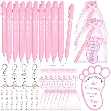 100 Pcs Pink Baby Shower Favours for Guests Includes Ballpoint Pens Angel Keychains Organza Bags Bows Thank You Cards, Baby Shower Return Gifts Thank You for Guests Gender Reveal Party Game Prizes