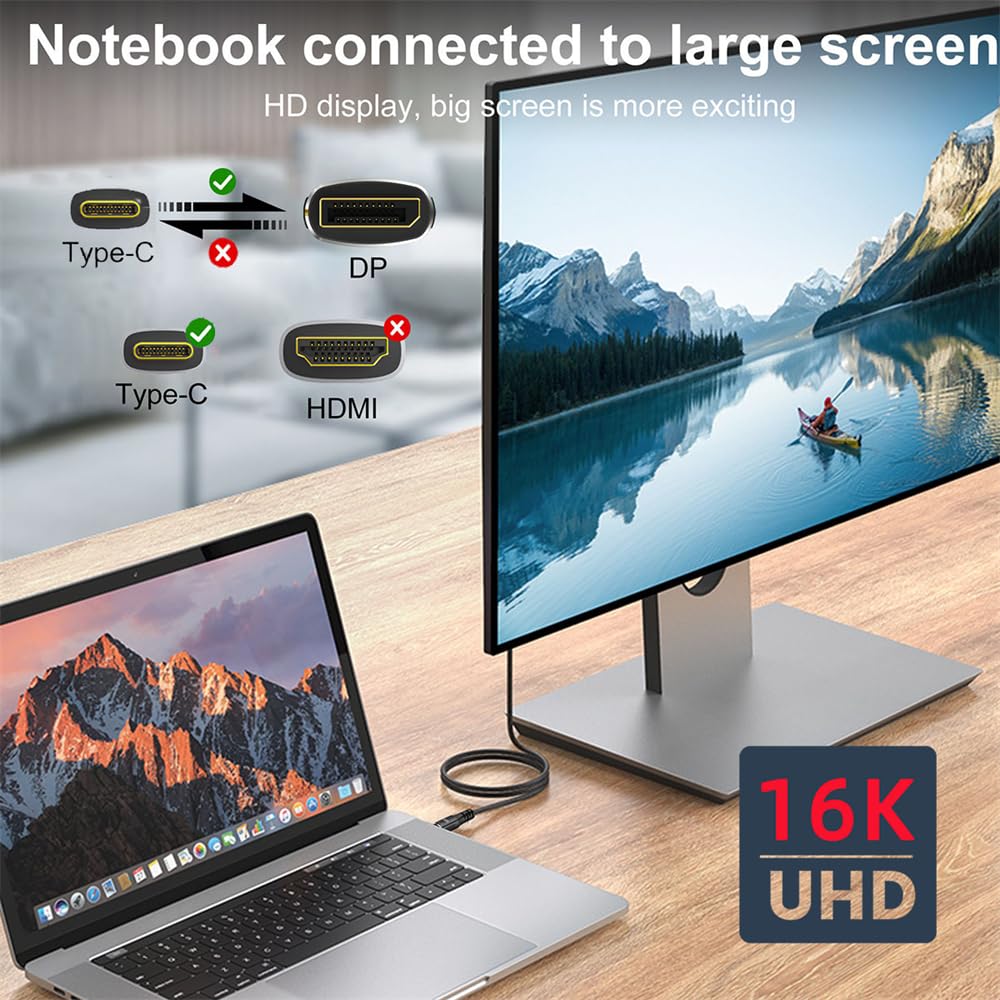 xiwai 16K 80Gbps USB-C Type C Source to DisplayPort 2.1 Cable DP Male Monitor HDTV Cord 16K@30Hz DSC HDR Support USB4 Thunderbolt3/4 for Laptop 2.0m/6.56ft