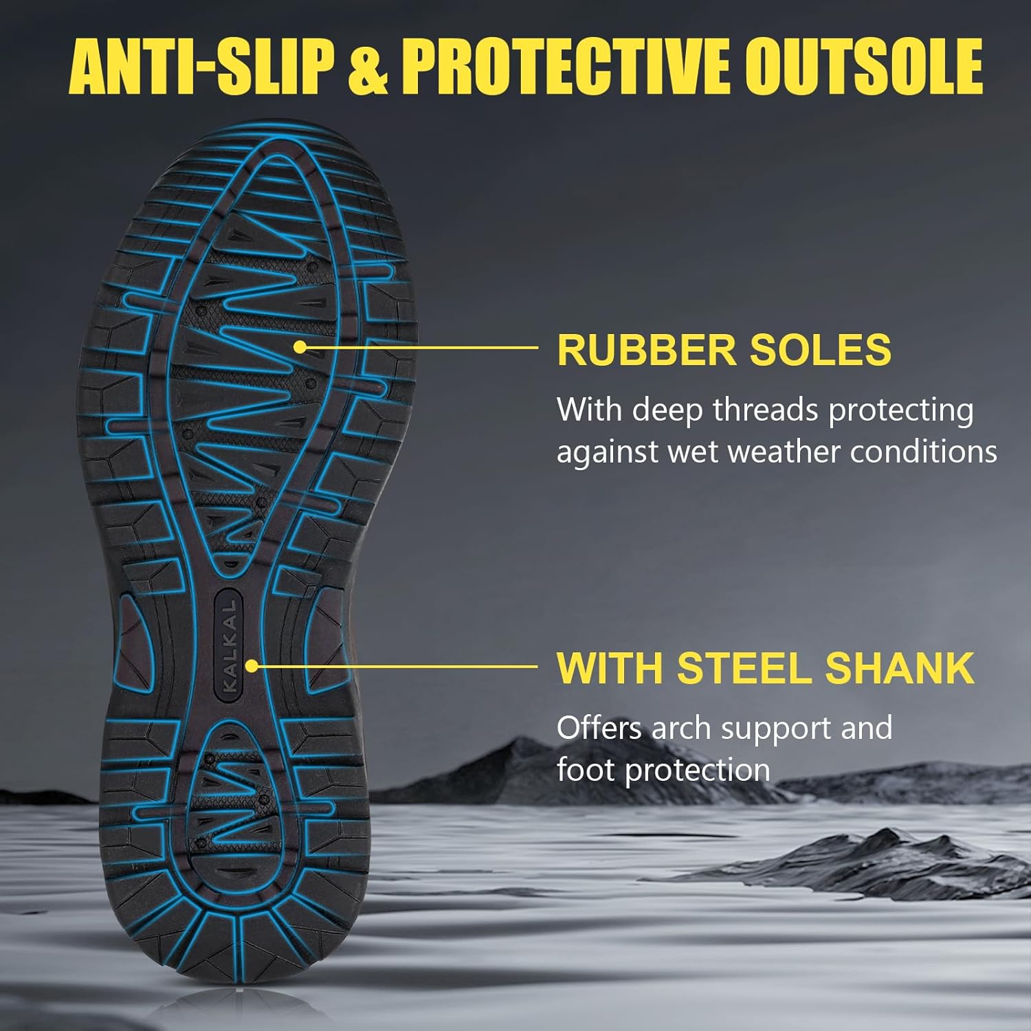 Kalkal Rain Boots Men, Waterproof Rubber Boots for Men, Durable Neoprene Work Boots for Gardening Hunting and Fishing