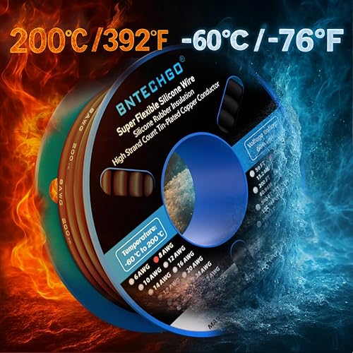 Vista 10 de BNTECHGO Carrete de alambre de silicona de calibre 8, 50 pies, cable de cobre estañado trenzado flexible rojo de 8 AWG