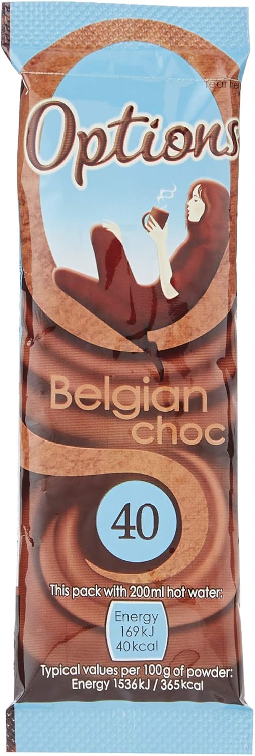 Options Belgian Chocolate 11g sachets. Box quantity: 100
