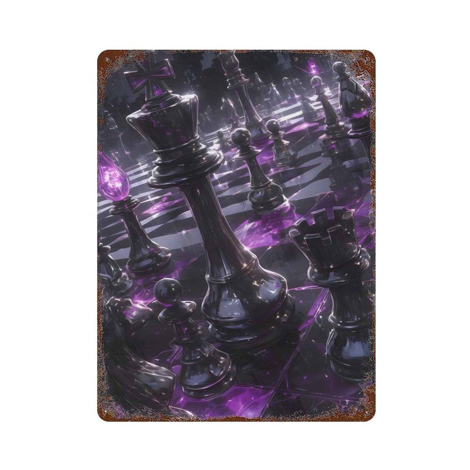 Garage Style Purple Chessboard Vintage Rust Metal Sign 15.7"x11.8", Retro Wall Decor for Bar And Workshop