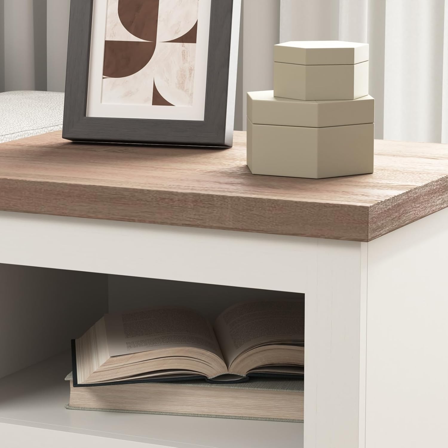 VERYKE 2 Drawers Night Stand with Open Shelf,Farmhouse Bedside Table with Storage,Wooden Side Table Versatile Nightstands for Bedroom (Antique White)