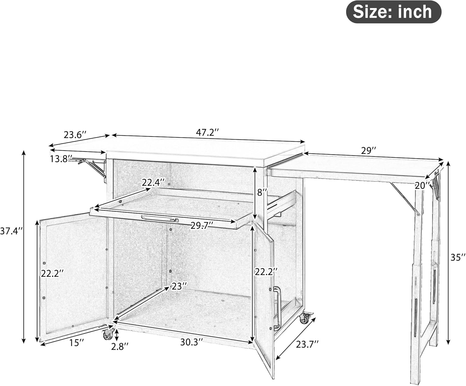 Outdoor Cabinet Cart with Folding & Expandable Work Surface for Kitchen Prep and Outdoor Use, Grilling Accessories