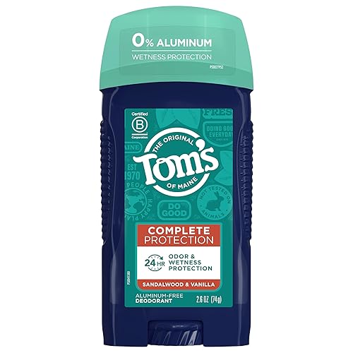 Tom's of Maine Complete Protection Desodorante natural sin aluminio para hombres, sándalo y vainilla, 2.6 onzas