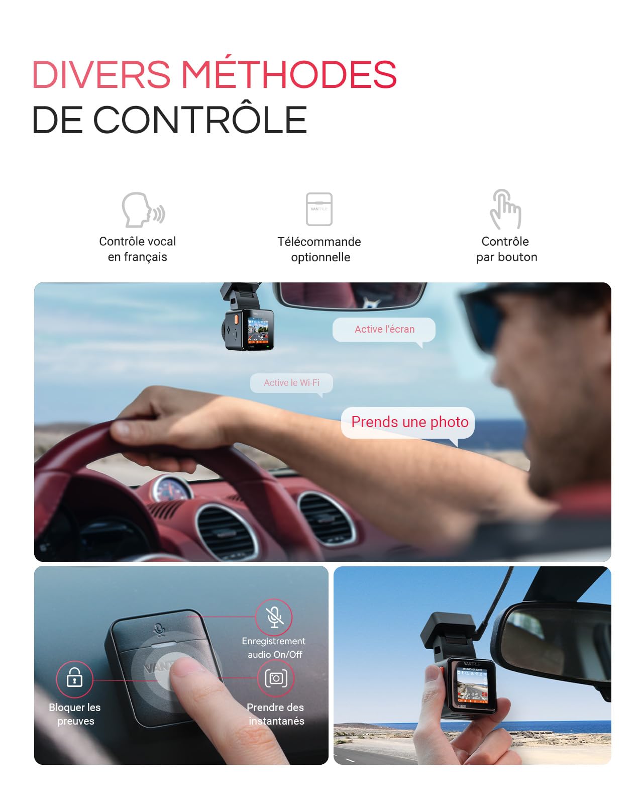 VANTRUE E1 Pro 4K HDR STARVIS 2 Dashcam Voiture Avant, Mini Caméra Embarquée Caché 5Ghz WiFi GPS avec CPL, Contrôle Vocale Français, 160°Mode Parking 15s Pré-Enregistrement, Vision Nocturne Max 1 to