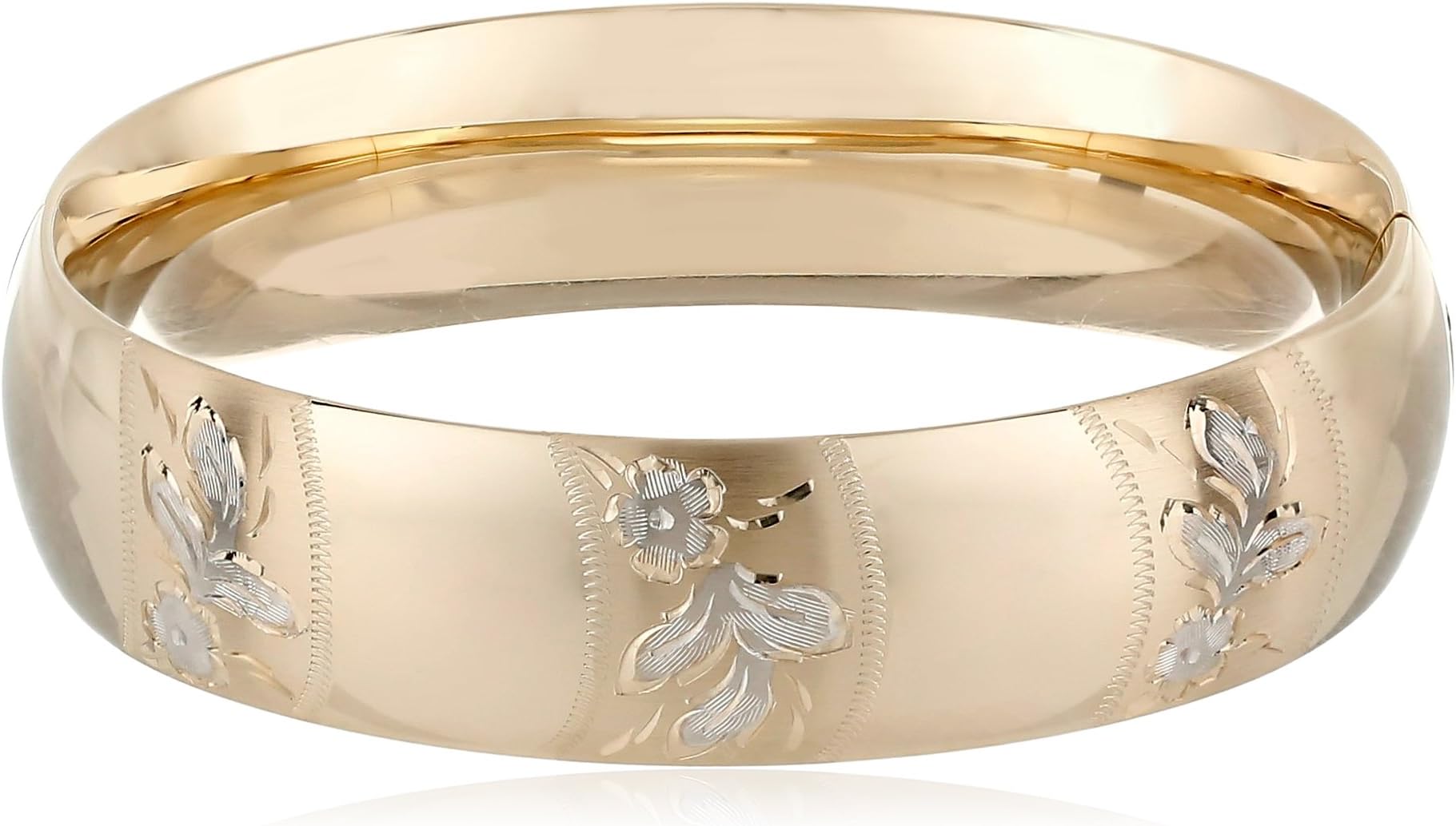 14k Yellow Gold-Filled Engraved Flower Design Hinged Bangle Bracelet