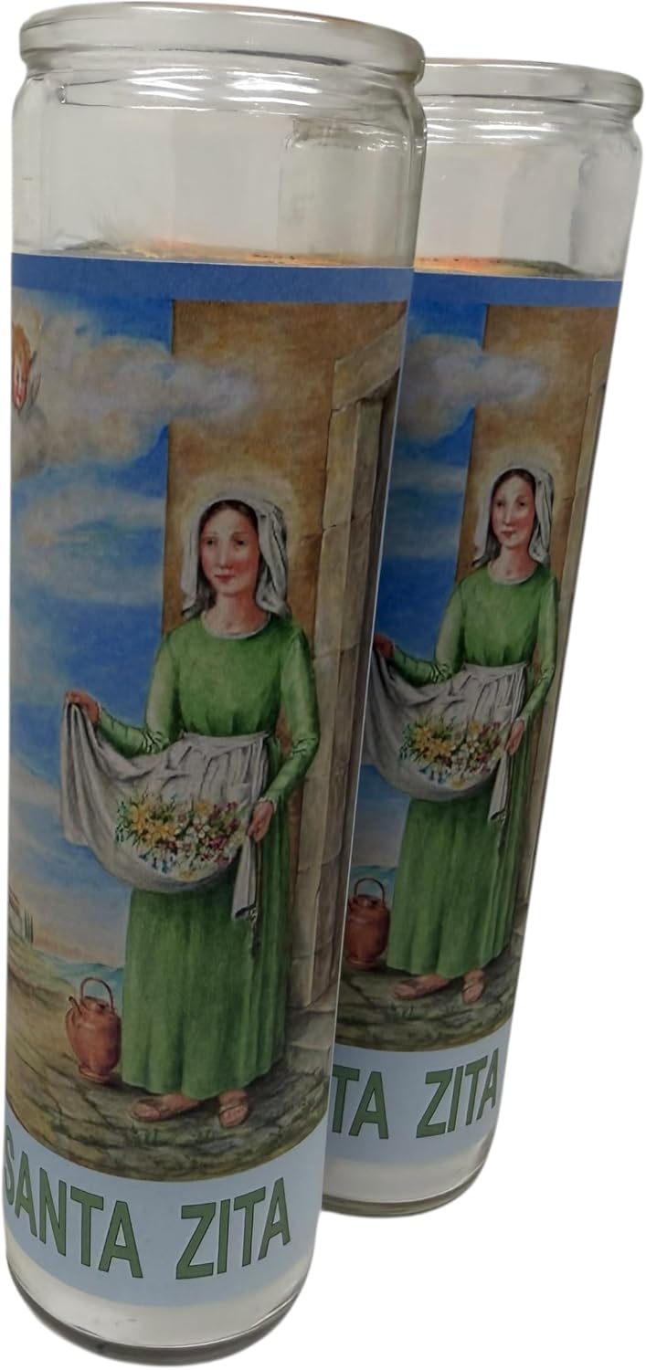 Vela Devocional – Santa Zita – 14 oz Frasco de Vidrio, Cera Blanca sin Fragancia – Oración en Español al Reverso – Santa Patrona de Los Trabajadores Domésticos y Amas de Casa (6)