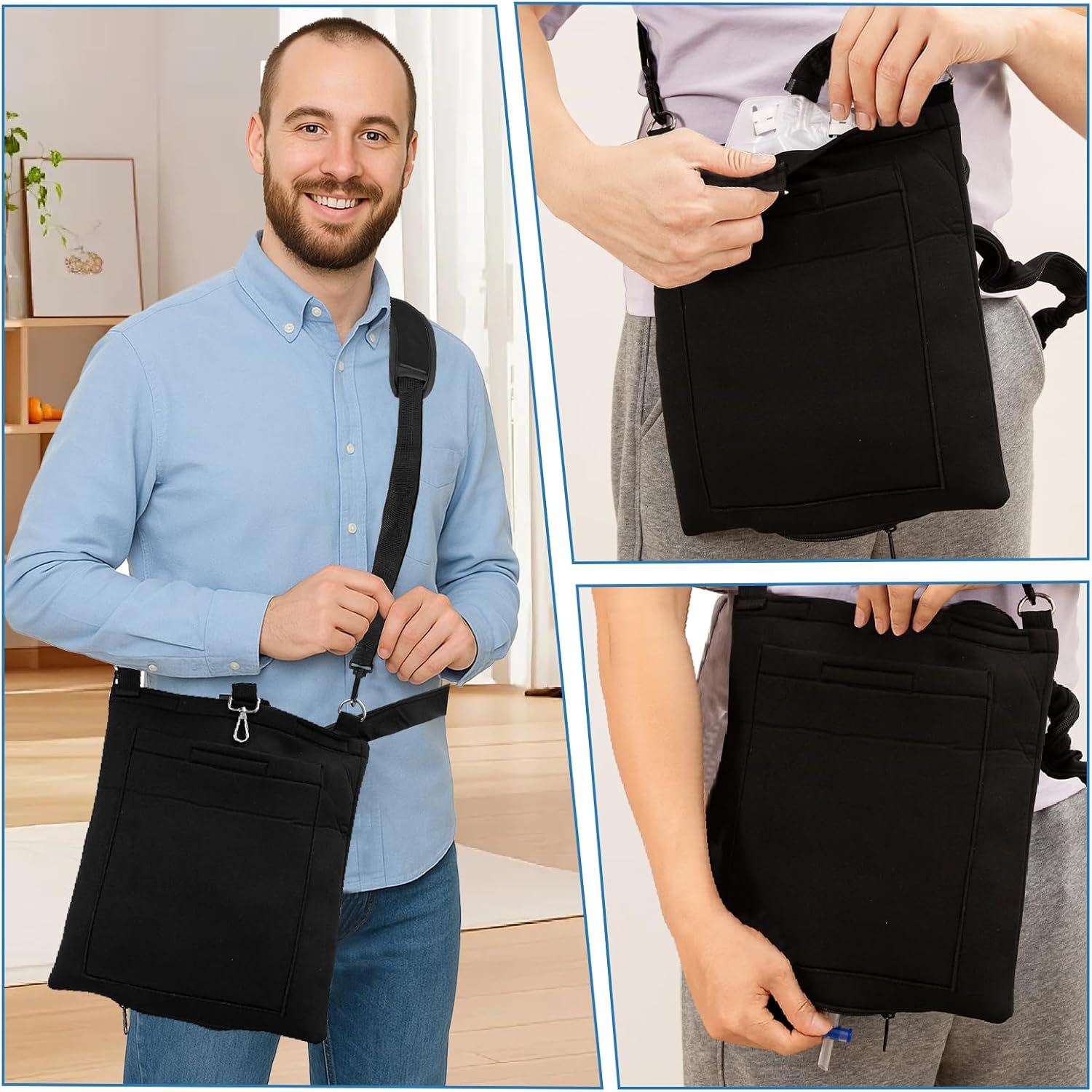 Urine Drainage Bag Holder with Catheter Pipe Cover & Djustable Strap, Catheter Bag Holder for Wheelchair, Walker & Bed, Soft Diving Fabric, Easy Access