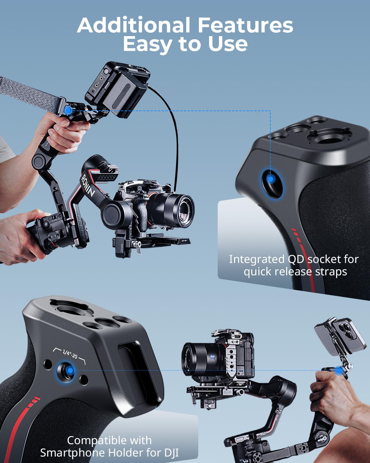 SMALLRIG RS 4/RS 4 Pro Poignée Réglable pour DJI RS 4 / RS 4 Pro/RS 3 Mini/RS 3 / RS 3 Pro/RS 2 / RSC 2/ RS 4 Mini, Load 6 kg, Poignée Ergonomique pour Prises de Vue en Contre-Plongée