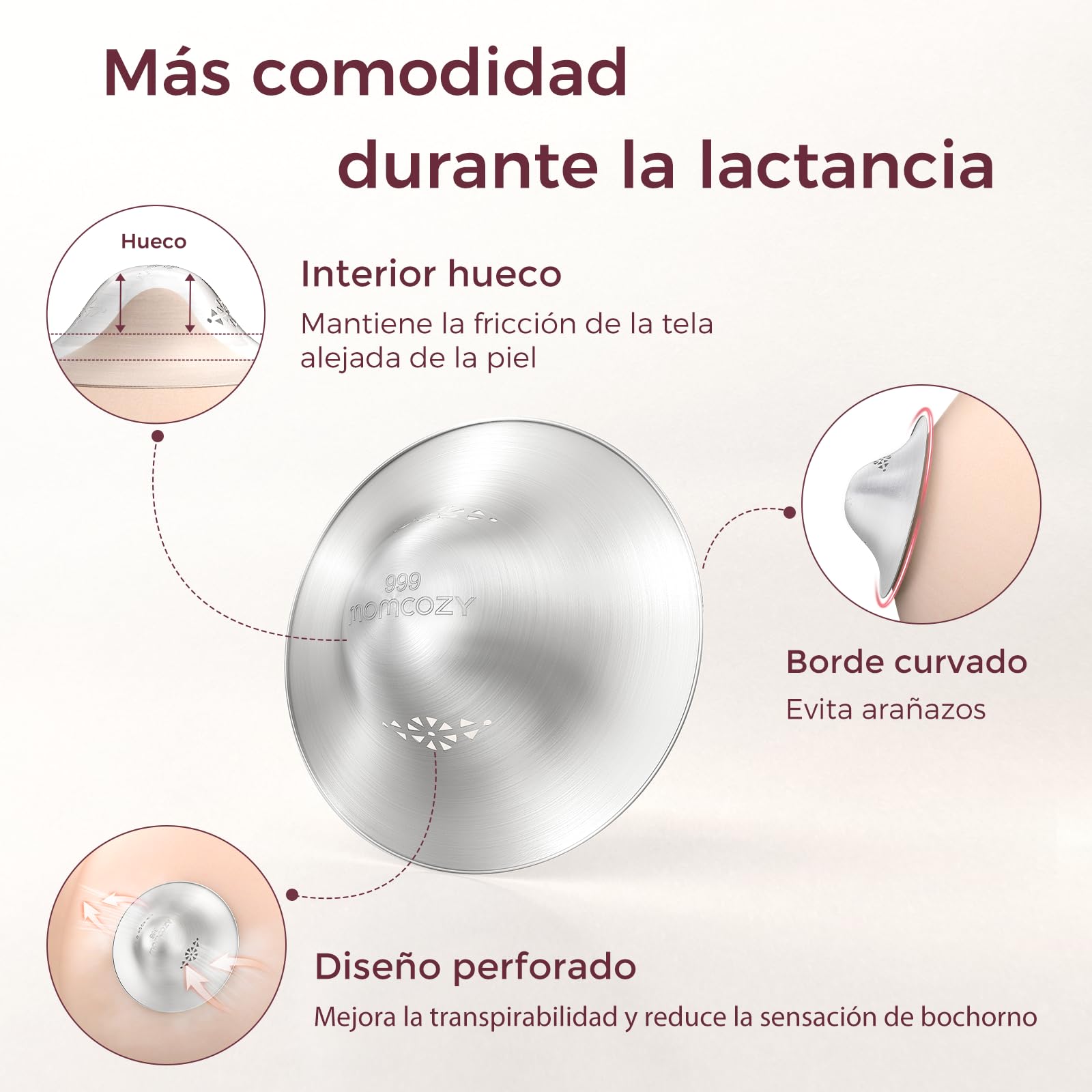 Momcozy Copas de plata para pezones, plata 999, protectores de pezones para lactancia, diseño perforado transpirable, borde curvado y bolsa de fieltro
