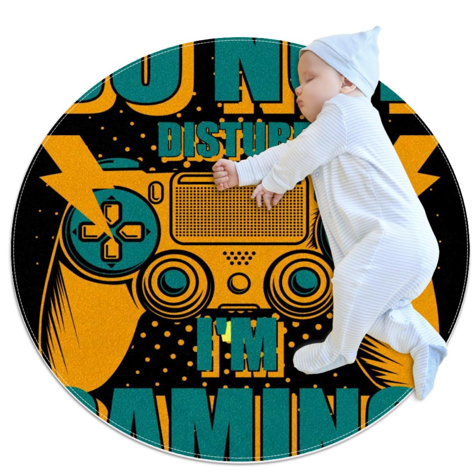 Tapis de salle de bain manette de jeu - Décoration ronde 1m pour chambre d'enfant