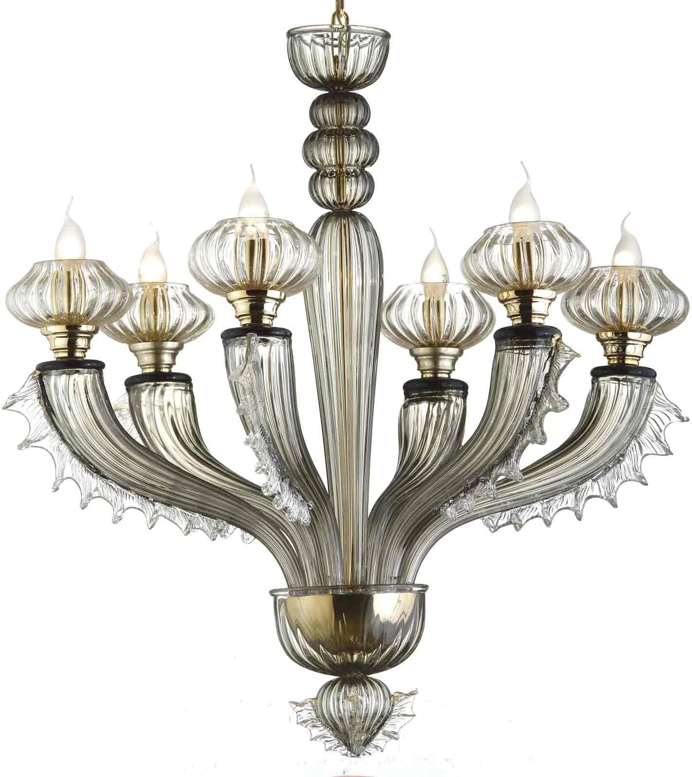 Regina Murano Glass Chandelier in Gold Polished Grey Dark Grey | Handmade in Italy | Luster Classic Dimmable | Lamp E14