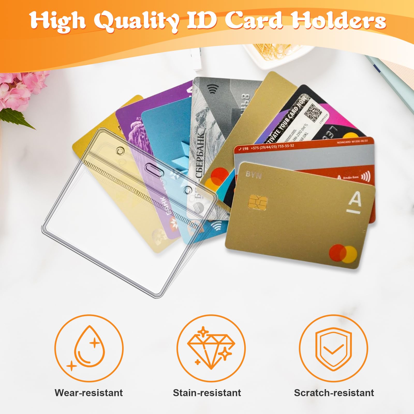HIMOMO Porte Badge, 50PCS Porte Carte Avec Cordon,étanche Porte Badge Transparent, Verticaux En Badge Plastique, Pour Aux Expositions, Conférences, écoles, Bureaux, étudiants (horizontal)