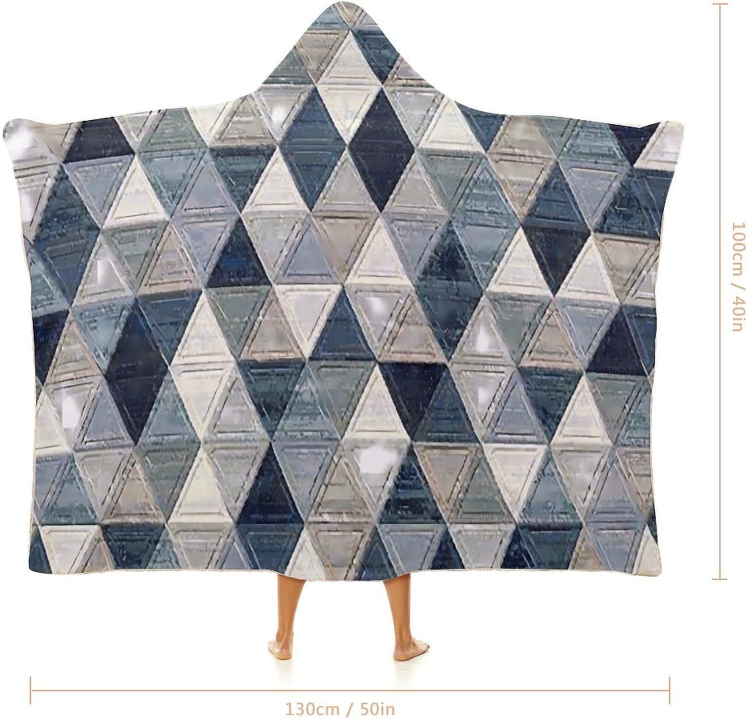 Blue Gray Triangle Pattern Fashion Wearable Blanket Hoodie Fleece Throw Cloak Robe Unisex