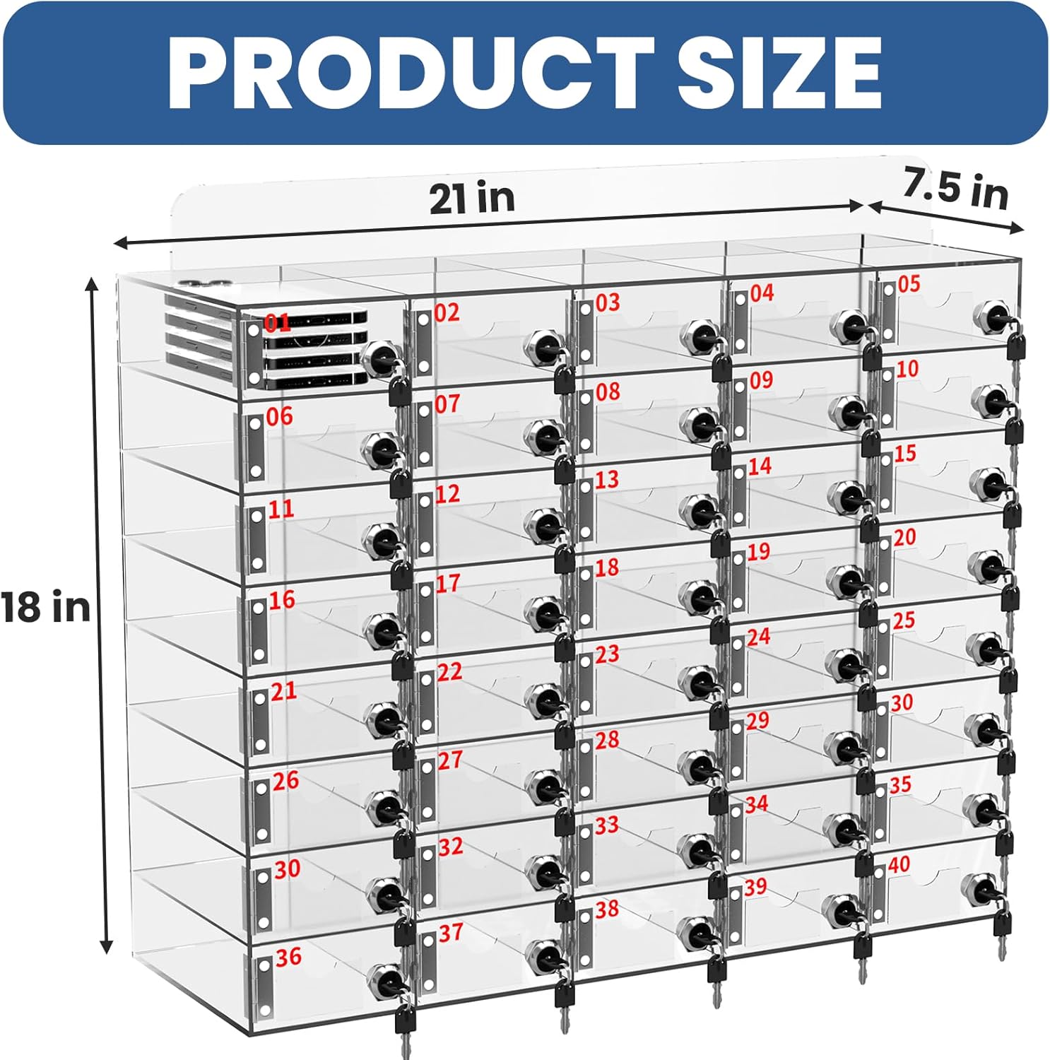 Cell Phone Storage Locker 40 Slots Acrylic Material with Door Locks and Keys, Wall-Mounted Cell Phone Storage Cabinet for Office Classroom Gym Firms, Lockers for Storage, Clear (40 Slots)