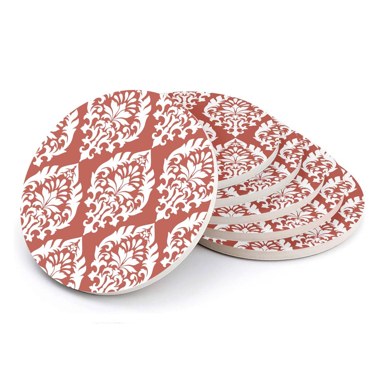Sous verre ronds en céramique 108mm de table motif damas rouge rétro