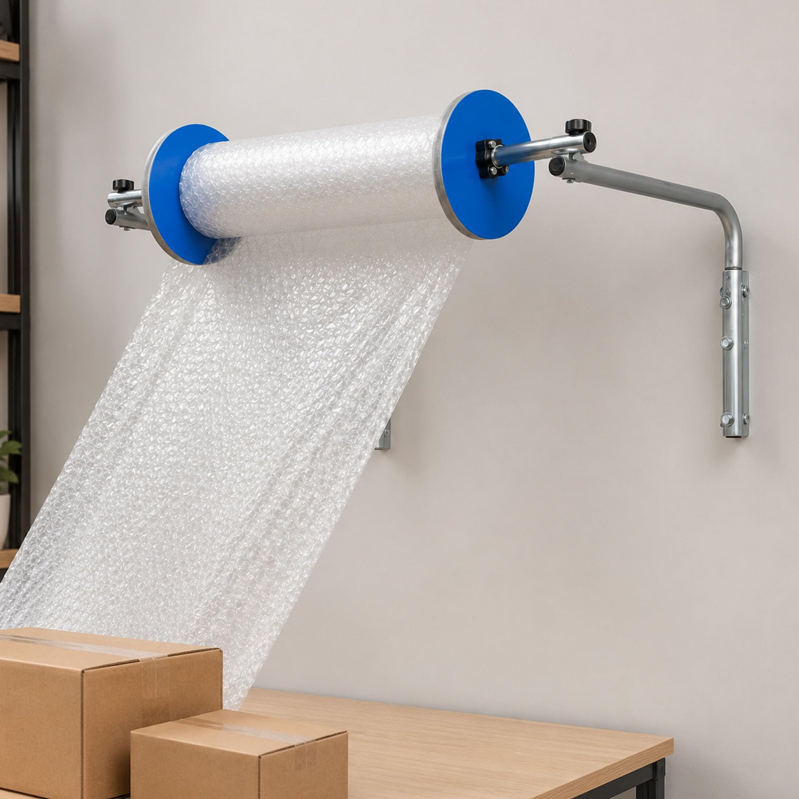 Dispenser Rotolo Pluriball Supporto Appoggio Multifunzione Carta Regalo | Supporto a Parete Regolabile Salvaspazio Mantiene Il Pluriball Stabile Ordinato e Pronto All’Uso(40cm/15.7in)