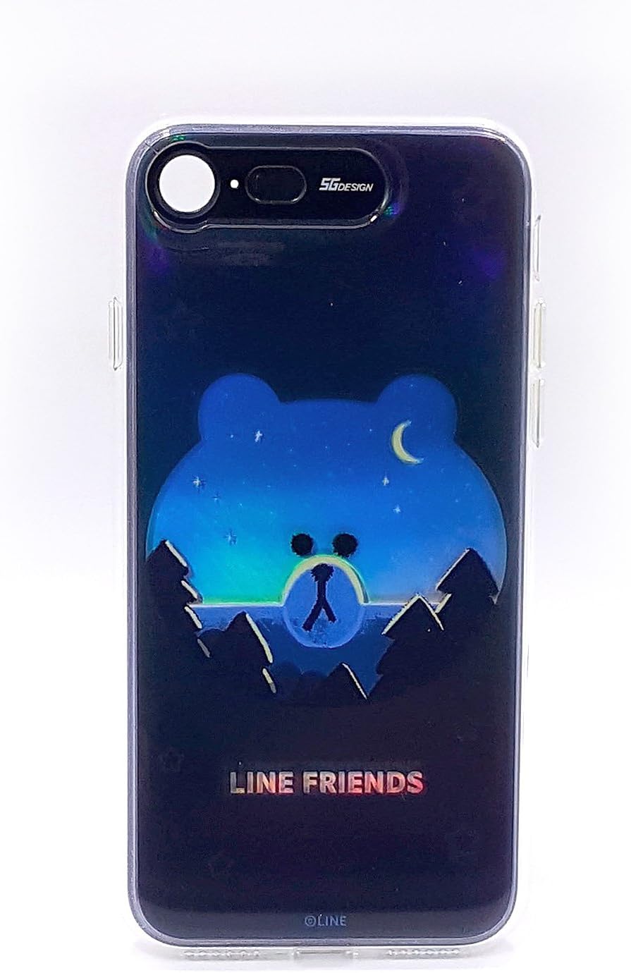 LINE FRIENDS KCL-LBR002 iPhone SE (3rd Generation, 2022), Light Up Case, Brown, Glowing iPhone Cover, Official Licensed Product, iPhone SE (2nd Generation) / 8/7