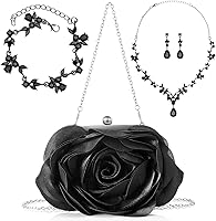 Liliaafar Valentine Floral Clutch Purse & Jewelry Set - Evening Bag with Rose Earrings, Necklace, Bracelet for Weddings, Parties, Gifts