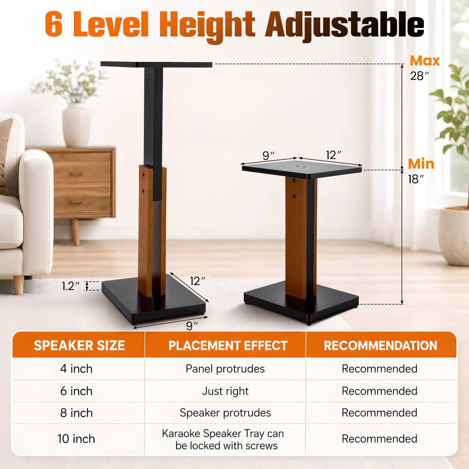 Cavalletti regolabili in altezza, altezza regolabile 65-85 cm, in legno di faggio, portata 10 kg, per altoparlanti da scaffale, nero, 1 paio