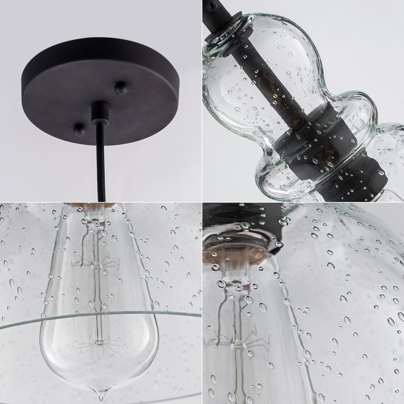 Black Friday - 40% OFF LANROS Farmhouse Kitchen Pendant Lighting with Handblown Clear Seeded Glass Shade, Adjustable Cord Mini Ceiling Light Fixture for Kitchen Island Sink, Matte Black Finish, 7inch, 2 Pack