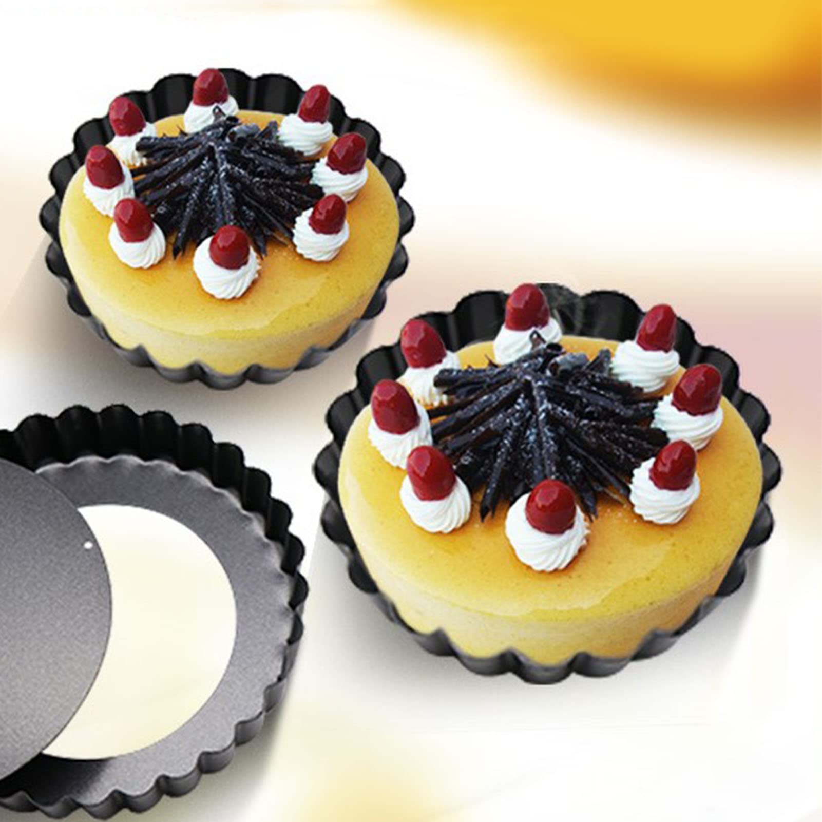 6 szt. Patelnia do Tarty ze Zdejmowanym Dnem, Nieprzywierająca Okrągła Forma do Pieczenia Quiche Mini Tarta ze Stali Węglowej do Ciast, Ciast z Musem, Pieczenia Deserów