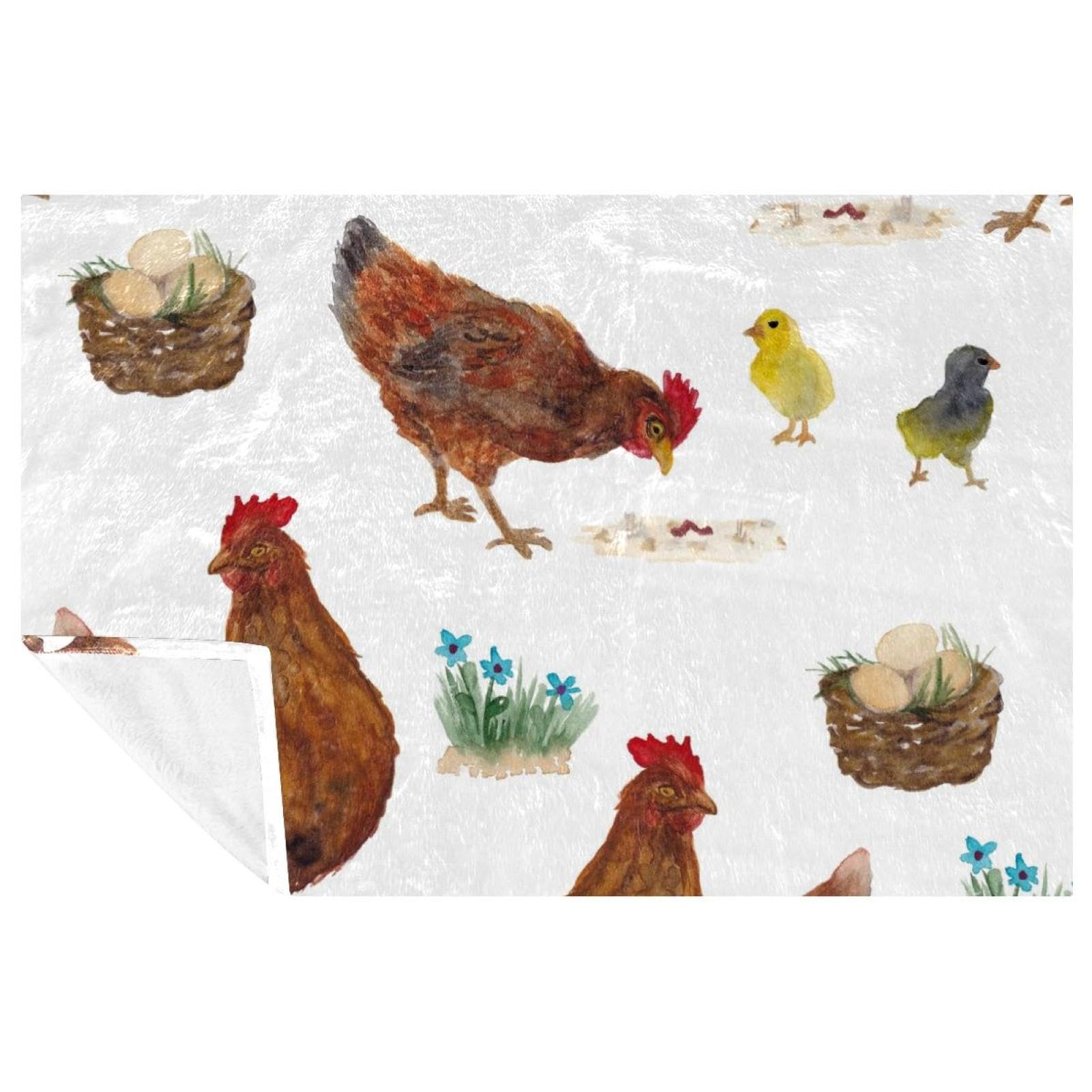 Couverture douce pour canapé lit pique-nique camping plage plaid chaud imprimé poule 150x100 cm