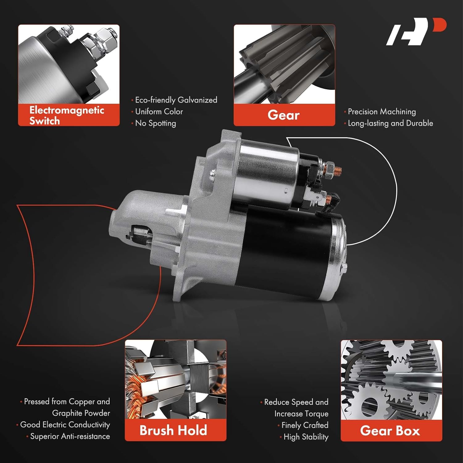 A-Premium Starter Motor Compatible with Suzuki Grand Vitara 2009-2010 V6 3.2L, 12V 1.4KW 12-Teeth Clockwise