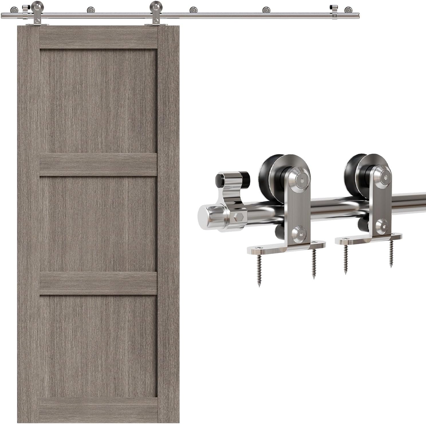 6FT (1.8M) Sliding Door Track Kit, CCJH Internal Stainless Steel Sliding Barn Wood Door Hardware System for Single Door