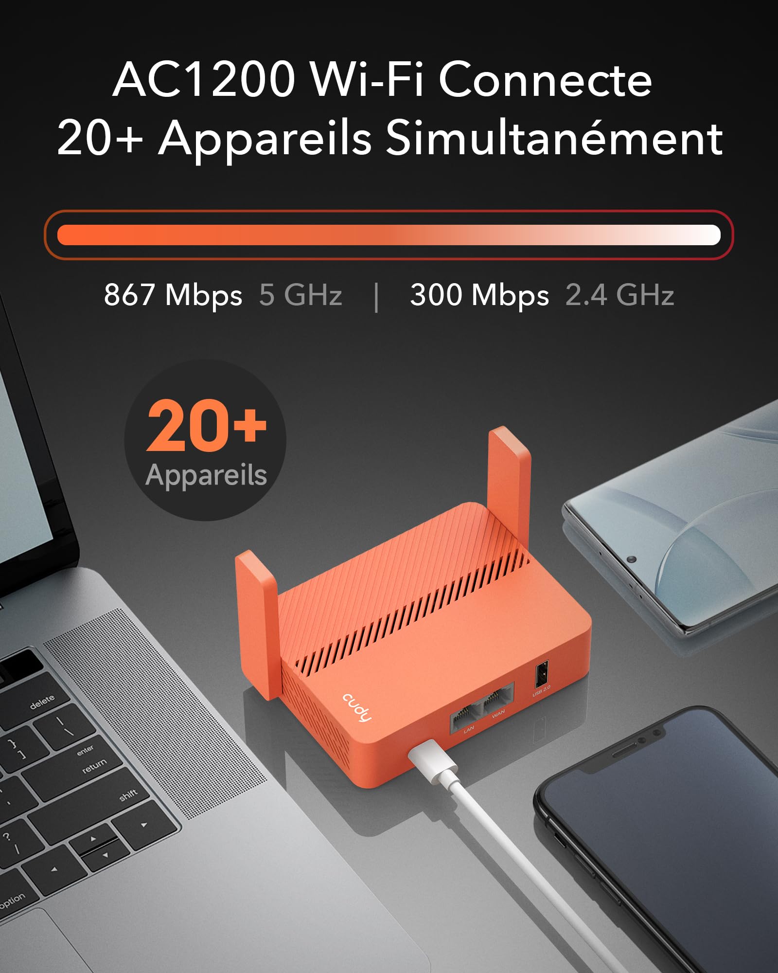 Cudy AC1200 Routeur De Voyage Wi-FI De Poche, Prolongateur/Répéteur pour Hôtel Et Réseau Public, WISP, Client Et Serveur VPN, USB, TR1200