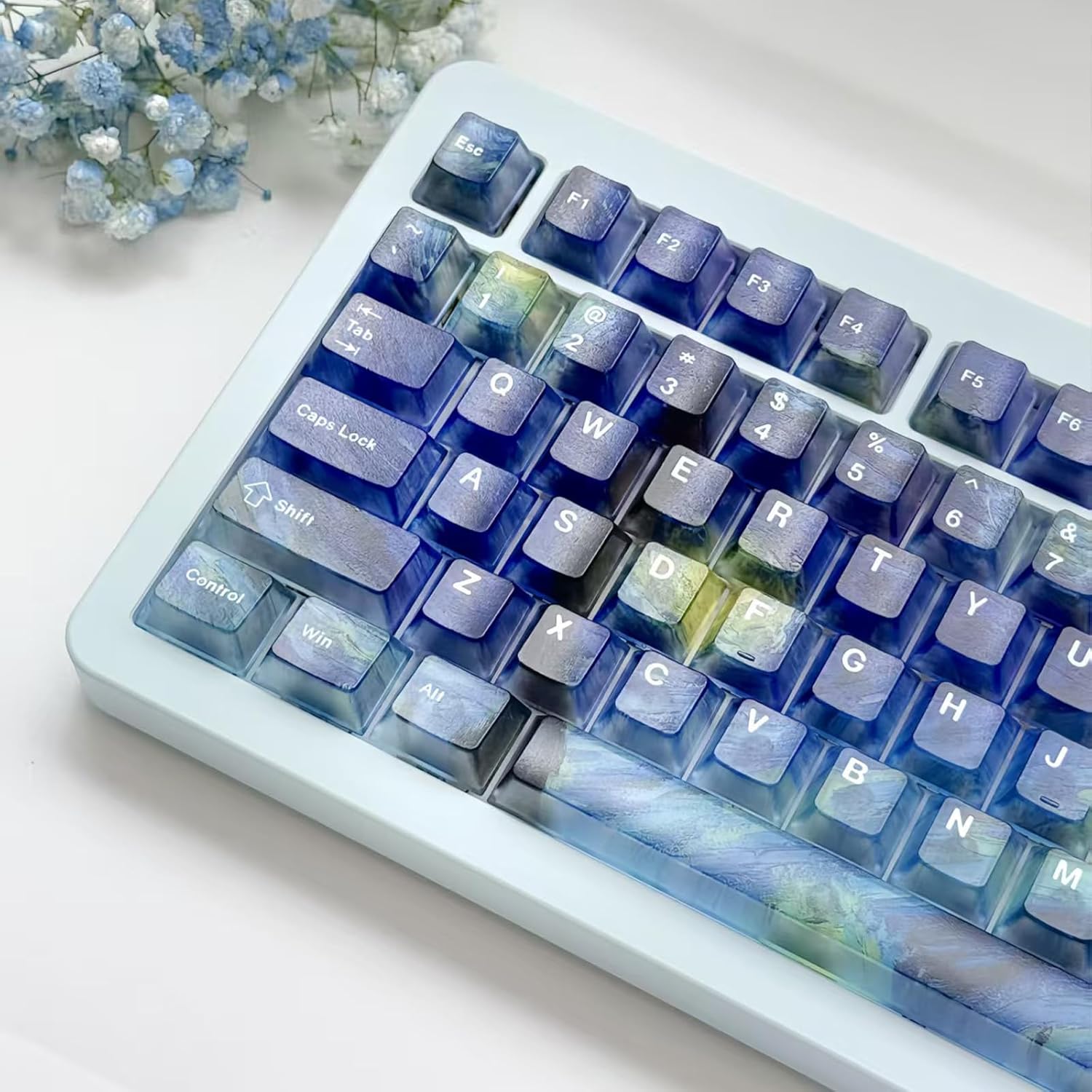 Cherry Profile Keycaps for Mechanical Keyboard - 119 Key Gradient Blue Keycap Set, Matte Finish, for Cherry MX Switches
